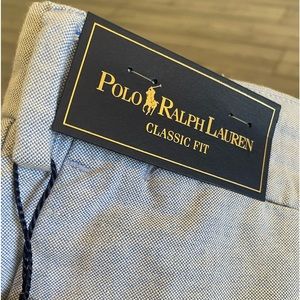 Polo Ralph Lauren Men’s linen flat front Light Blue shorts.